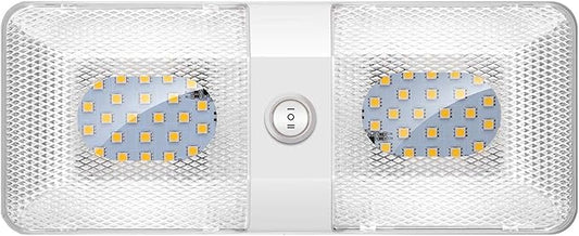 BlueFire 1 Pack Upgraded Super Bright DC 12V Led RV Ceiling Double Dome Light RV Interior Lighting with ON/Off Switch for Trailer Camper Car RV Boat (White - 1PCS)
