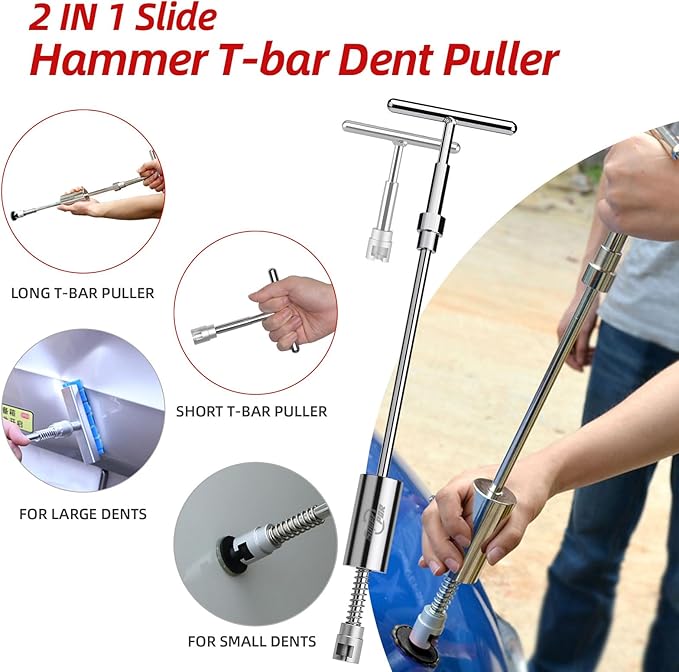 Super PDR Dent Puller Kit Paintless Dent Repair Kit for Car – Slide Hammer Suction Cup and PDR Light for 98% Auto Body Dent Removal, Hail Damage & Appliance Dents or Vehicle Dent Removal