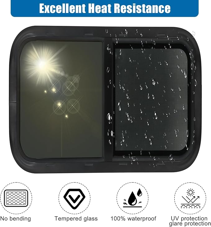 2 Pack Horizontal RV Windows, 24" W x 20" H Tinted Sliding RV Window with Net Screen and Trim Ring, Suitable for 15/16" or 1-3/8" and Slightly Thicker Up to 1/16" Walls, DOT Approved