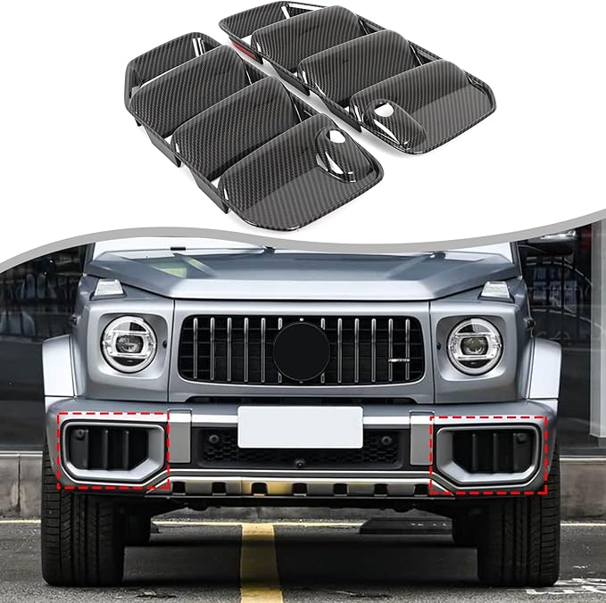 Front Bumper Guards Cover Compatible with Mercedes-Benz G Class G63 2025+, Front Lower Bumper Cover Grille Lower Side Air Intake Air Vent Outlet Decorative Trim Auto Accessories (Carbon Fiber)