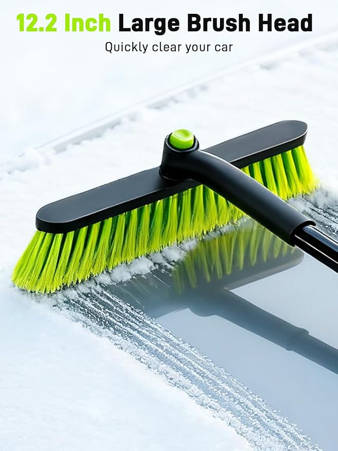 44" Snow Brush and Ice Scraper for Car Windshield, Extendable Snow Brush 360° Rotating Snow Removal Tool with Comfortable Foam Grip for Truck Vehicle Automobile Car (Green)