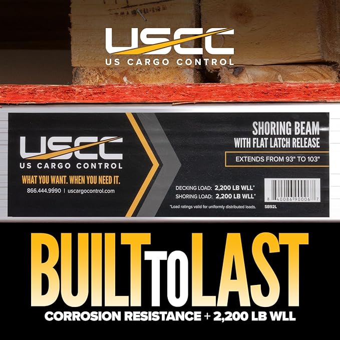 US Cargo Control E Track Load Bars 93"-103" (8-Pack), 2,200 LBS Working Load Limit, Adjustable Aluminum Load Bars for Semi Trailers & Box Trucks, Shoring Beam or Decking Beam with Side Flat Latch