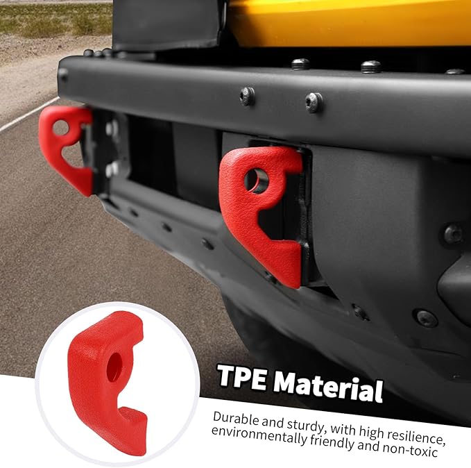 Jimen Fit for Ford Bronco 2021-2024, 2PCS Front Bumper Tow Hook Covers Protector Exterior Accessories (Red)