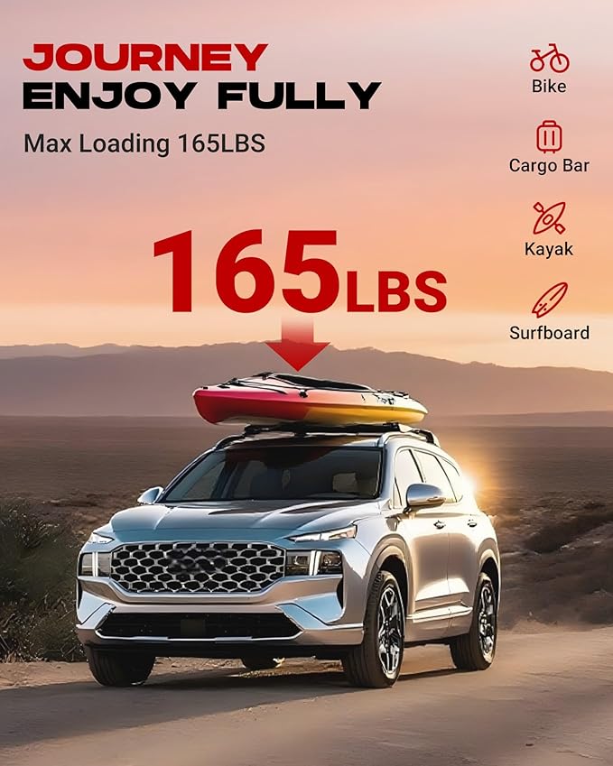 Nextgen Roof Rack Cross Bars for 2019 2020 2021 2022 2023 Santa Fe Anti-Theft Aluminum Lockable Cargo Bar Crossbars Surfboards Kayaks Canoe Luggage with Side Rails