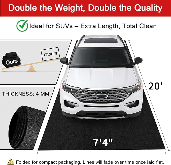 20' x 7'4" Garage Floor Mats - All-Weather Garage Floor Mats for Under Car, Absorbent Oil Spill Mat, Anti-Slip Garage Carpet, Reusable Garage Mats with Waterproof Backing, Garage Car Mat & Floor Rug
