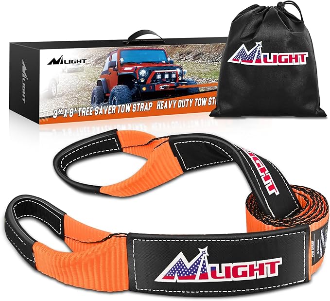 Nilight 3" x 8' Tree Saver Tow Strap Lab Tested 31,500lbs Break Strength Heavy Duty Off road Straps with Triple Reinforced Loop Emergency Towing Rope of Mind for SUV, UTV, ATV, Truck, 2 Years Warranty