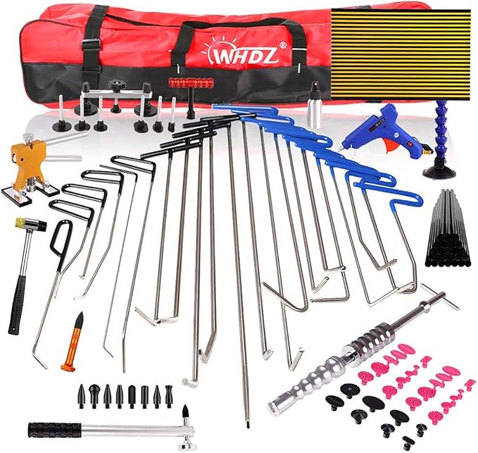 WHDZ 86PCS Paintless Dent Repair Tool Paintless dent Repair Rods Kit with Slider Hammer Dent Lifter Bridge Puller Set LED Line Board for Pop a Dent