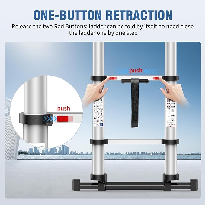 12.5FT Telescoping Ladder, 330lb Capacity Aluminum Heavy-Duty Extension Ladder with Anti-Slip Steps for Secure Attic Access, Roof, and Home Renovation Projects