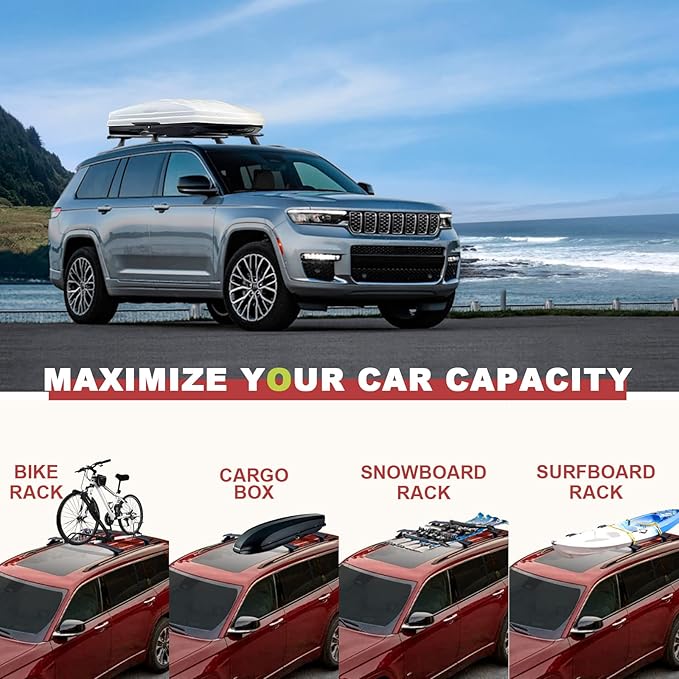 KINGGERI 220lbs Roof Racks Cross Bars Fit for Jeep Grand Cherokee L 2021-2026 & Grand Cherokee 2022-2026, Heavy Duty All Metal Aluminum Roof Rails Crossbars Luggage Cargo Carrier SUV Accessories