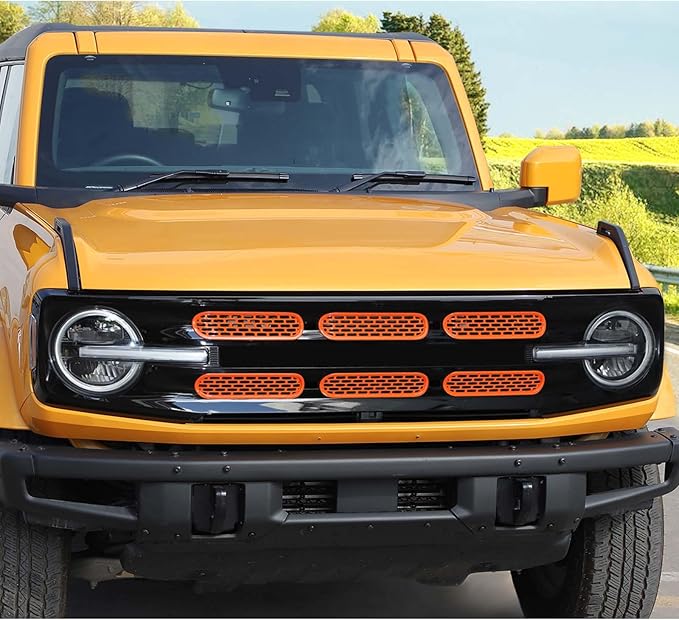 Jimen Compatible with Ford Bronco 2021-2023, 6PCS Front Grille Inserts Mesh Grill Cover Exterior Trim Accessories (Orange)