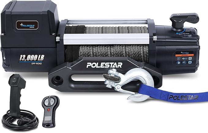 POLESTAR Winch 13,000lb Electric Winch Synthetic Rope 3/8" Diameter, 12V 6.0HP Truck Winch with Wireless Handheld Remote and Corded Control Recovery, IP68 Waterproof for Jeep, SUV, Truck & Trailer