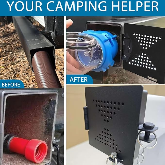 2 Pack RV Bumper End Cap, Premium Steel RV Bumper Cap, Fits Standard 4-Inch Square Camper Bumpers, No-Insect Vent Holes, Secure Sewer Hose Storage, Travel Trailer Must-Have