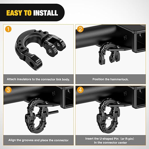 Nilight Safety Chain Connector Link, 1/2In Tow Hitch Hammerlock Coupling Link, 2 Pack Forged Steel Tow Chain Connector for Chain Link/Recovery Rope Link/Shackle, 12000 lbs Load Limit, Black