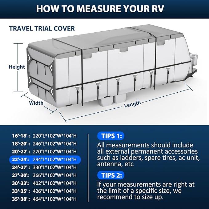 Mofeez Oxford Fabric Travel Trailer RV Cover, 420D Oxford Camper Cover 22-24 ft Travel Trailer Tearproof Waterproof Windproof Travel Trailer Cover with Tire Covers, Jack Cover and Propane Tank Cover