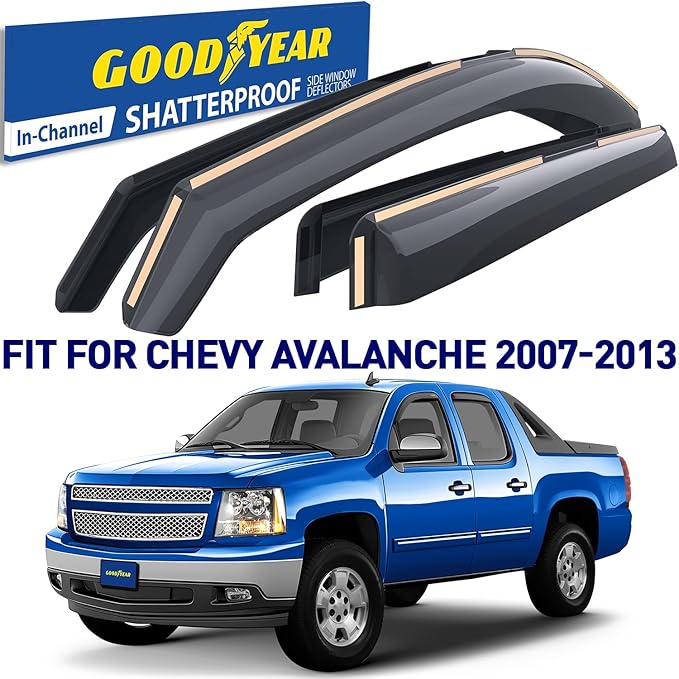 Goodyear Shatterproof in-Channel Window Deflectors for Chevrolet (Chevy) Avalanche 2007-2013, Rain Guards, Window Visors for Cars, Vent Deflector, Car Accessories, 4 pcs - GY007709