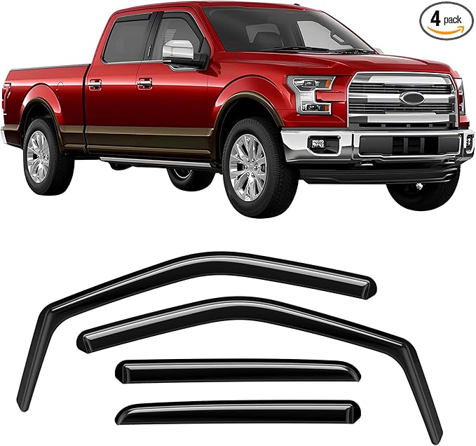 Rain Guards for Ford F150 Supercrew Cab 2015-2025, Extra Durable in-Channel Side Window Deflectors, 2020 2021 2022 2023 2024 2025 F150 Wind Deflectors Rain Guard Black - 4 PCS