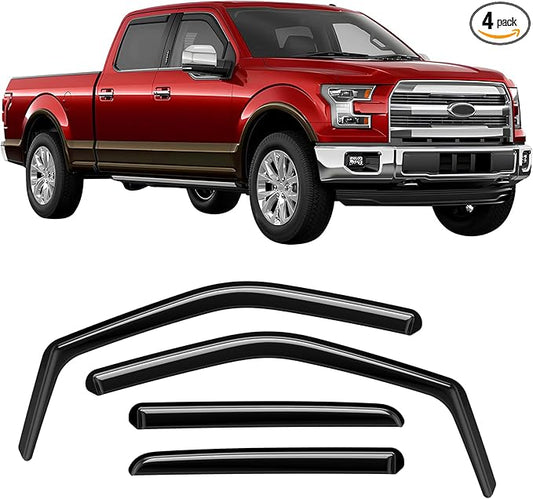 Rain Guards for Ford F150 Supercrew Cab 2015-2025, Extra Durable in-Channel Side Window Deflectors, 2020 2021 2022 2023 2024 2025 F150 Wind Deflectors Rain Guard Black - 4 PCS