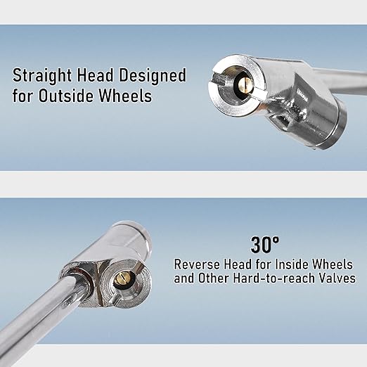WYNNsky Tire Inflator with Tire Pressure Gauge, Extended Straight-on Air Chuck with 12 Inch Rubber Air Hose