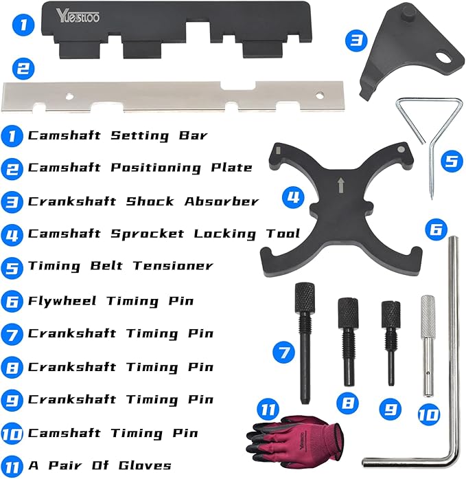 Engine Camshaft Belt Timing Locking Tool Kit Compatible with Ford Fusion Escape Focus Fiesta Mazda 1.25 1.4 1.6 1.7 1.8 2.0 2.3L 2.5L Ecoboost 1.5L 1.6L, 2.0 TDCi 303-1097 303-748 303-1550 303-1552