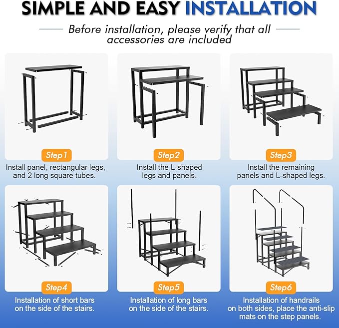 4-Step RV Steps with Dual Handrails, Heavy-Duty Mobile Home Steps, RV Stairs for Camper, Hot Tub, Pool, Trailer & Porch with Non-Slip Mats