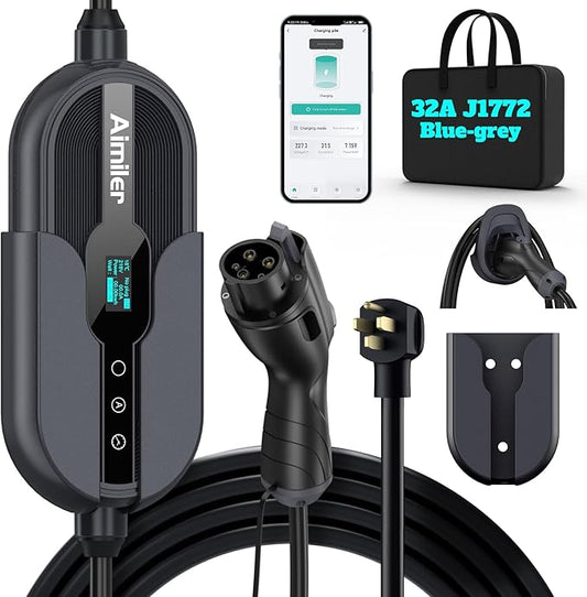 Level 2 Electric Vehicle (EV) Charger(WIFI APP/Plug-play), 32A, 25ft Cable ETL Certified, 220V-240V NEMA 14-50P Plug EVSE w/ J1772 Connector, Portable EV Car Charging Stations for Home Level 2