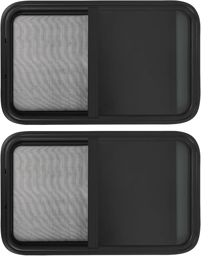2 Pack RV Window, 18" X 30" Universal RV Window Vertical Slide W/Trim Ring, Vertical Sliding Glass Window with Screen Window for Cargo, Horse Trailer (18"Wx30"H（2 pack）)