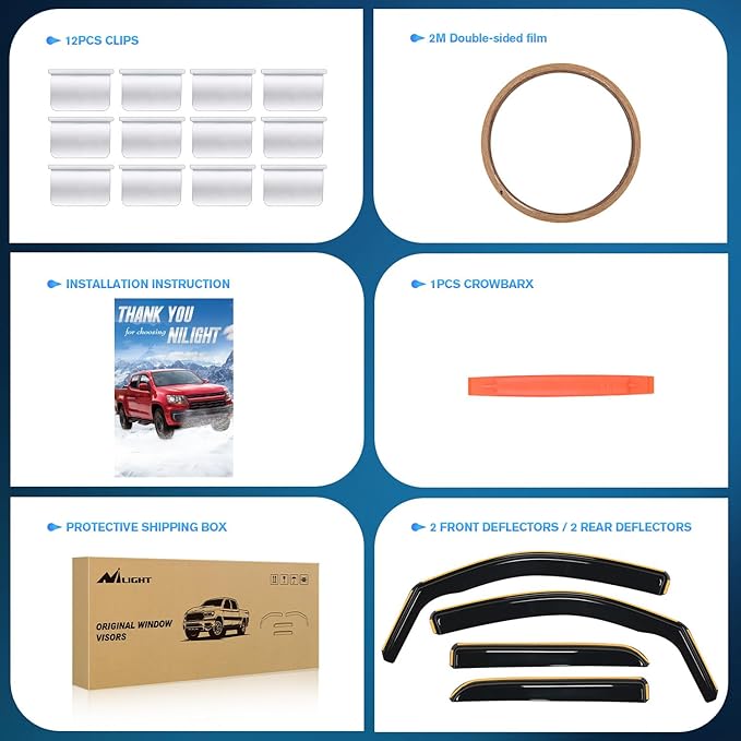 Nilight in Channel Window Deflectors for Chevy Silverado/GMC Sierra 1500 Crew Cab 2014-2018,Silverado/Sierra 2500HD-3500HD Crew Cab 2015-2019 Rain Guards,Vent Window Visors-4pcs