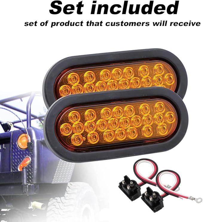 Amber 6 Inch Oval Trailer Marker Lights 24 LED Turn Signal Clearance Lamp for Truck Trailer Lorry Pickup RV with Plug & Grommet Turn Signal 12v DC (2 Pcs)