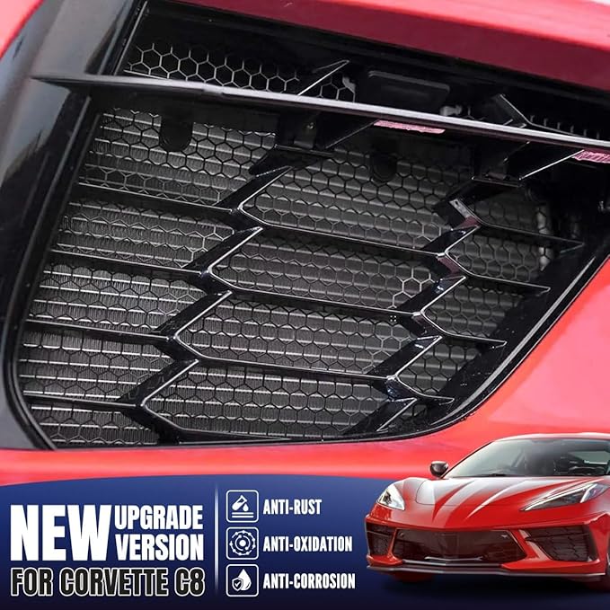 2Pcs Black Upgraded Front Radiator Guards Grille,Aluminum Front Outer Grill Low Profile Body Bumper Grille Vents Insert Mesh Set for Corvette C8 Stingray Z51 Convertible/HTC 2020-2025