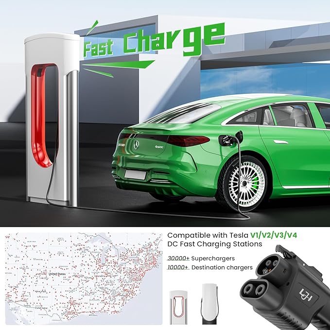 NACS to CCS1 Adapter for Tesla Supercharger V1/V2/V3/V4 - Compatible with Ford F-150 Lightning, GM, Rivian R1T/R1S, Hyundai, Kia, Volvo EVs - 500A 250kW Fast Charging, All-Weather