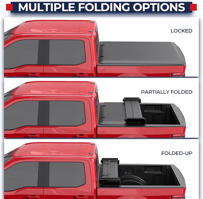 MOSTPLUS Quad 4-Fold Soft Folding Truck Bed Tonneau Cover Compatible for 2015-2025 Ford F150 F-150 Bed Fourth Fold Styleside (6.5 FT)