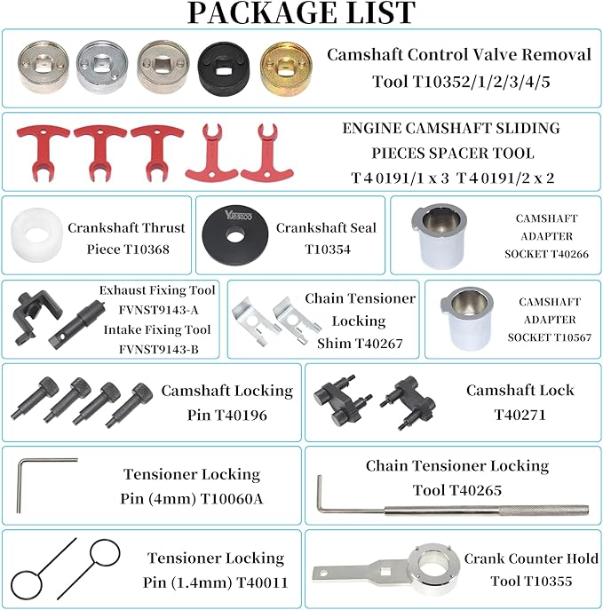 EA888 1.8 2.0 TSI TFSI Engine Camshaft Crankshaft Timing Tool Kit, Compatible with Audi 2.0T, VW VAG 2006-2018, T10354 T10355 T40271 T10352 T10368 T40196 T40191 T40267 T40266 T40011, 29 Pcs