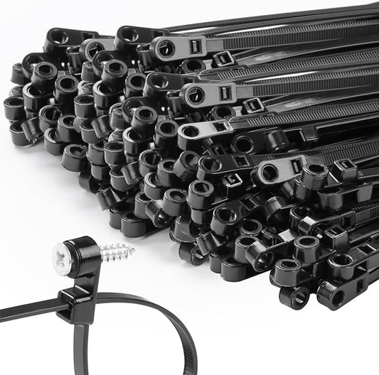 1000 PCS 12 inch Black Zip Ties with Screw Hole 70lbs Mountable head Cable Ties Straps Multipurpose Heavy Duty Nylon Cable Zip Ties with Screw Mounting Hole