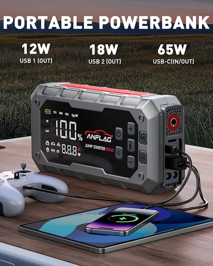 10-in-1 Car Jump Starter with Air Compressor, 8000A 160PSI Jump Starter Jump Box(All Gas/14L Diesel), PD65W Charging Battery Jumper Starter Portable Jumper Cable with 160W DC, Gloves, Lights