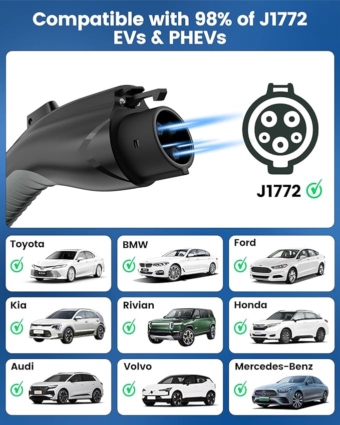 NEMA 14-30 Level 2 EV Charger, Electric Vehicle Portable Charger with 24A 240V 25FT Cable, Adjustable Current (10-24A), Home MobileEV Charging Station with 4-Prong Dryer Plug for J1772 Electric Cars