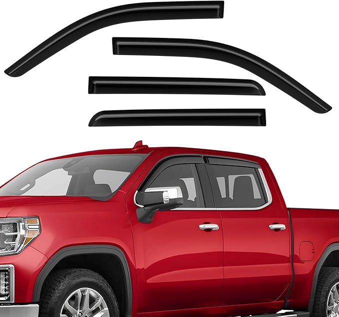 Window Rain Guards Fit for Chevy Silverado/GMC Sierra 1500 Crew Cab 2019-2024, Extra Durable Tape-on Side Window Deflectors, Wind Deflectors Rain Guard Black - 4 PCS
