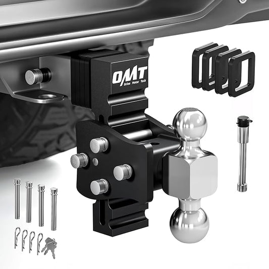 Orion Motor Tech Adjustable Trailer Hitch, Fits 2" Receiver, 5" Drop Hitch with 2" & 2-5/16" Balls, Anti-Theft Steel Tow Hitch Stowable Ball Mount with 15000 lb GTW for Class III & IV Vehicles
