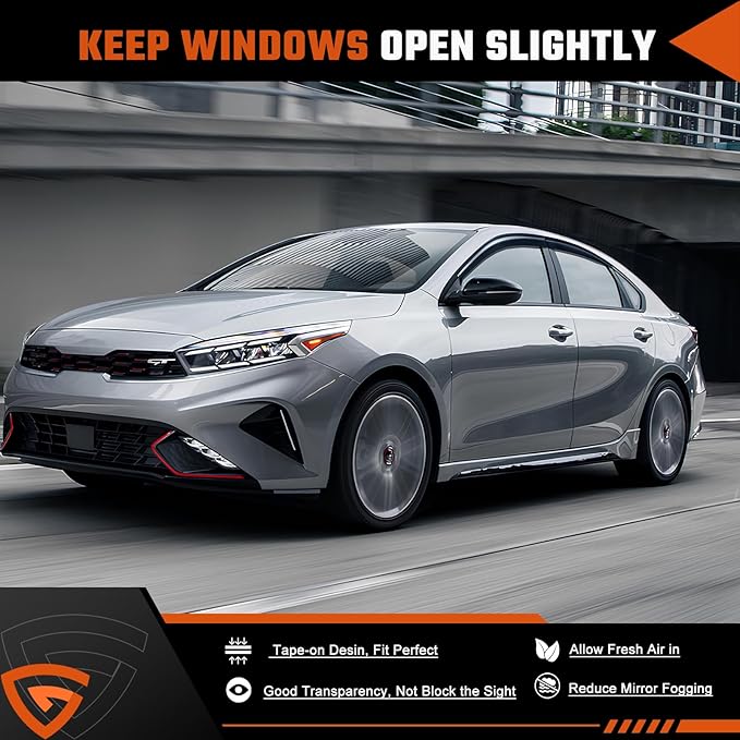 Tape-On Rain Guards Fit for Kia Forte 2019-2025 Window Deflector Out Channel Extra Durable Side Sun Smoke Guard 2024 Forte Visor Deflectors Black 4pcs