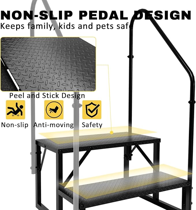 RV Steps with 2 Handrails, Hot Tub Steps Outdoor, 2 Step Ladder Stool, RV Stairs with Anti-Slip Panel, Camper Steps for Spa, Travel Trailers, Pool and Porch