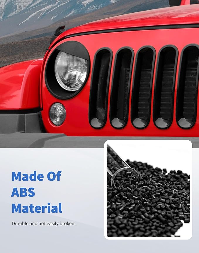 Front Grille Mesh Inserts & Angry Eye Headlight Cover for Jeep Wrangler JK Sport Freedom Rubicon Sahara Unlimited 2007-2017 Clip-in Grille Guard Headlight Bezels Trim Exterior Accessories