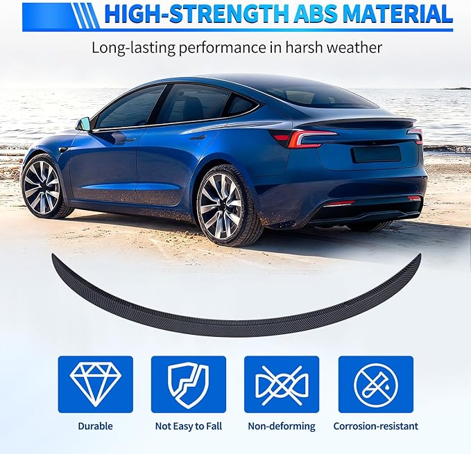 Nilight Spoiler Fit for Tesla Model 3 Highland 2024 Spoilers for Cars Rear Spoiler Wing Sporty Rear Trunk Lip Exterior Accessories No-Drill Installation ABS Carbon Fiber Pattern, Matte Black