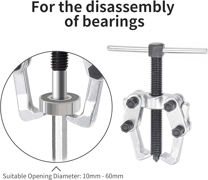 2 Jaw 2.25in/60mm Universal Bearing Gear Pullers Heavy Duty Extractor Tool,High Carbon Steel Puller,Adjuestable Removal Kit Type for Bearings/Flywheels/Pulleys Remove