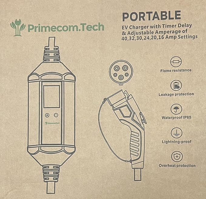 PRIMECOM 30 Feet Level 2 (220V/240V) Electric Vehicle (EV) Charger 32 & 40 Amp 6-50P, 10-50P, 14-50P for Bolt, Tesla, Kona, etc. (14-50P, 40 Amp)