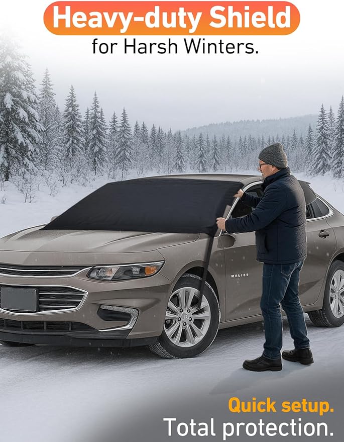 EcoNour Car Snow Cover Compatible for Chevrolet Malibu | Windshield Cover for Ice and Snow with S-Hook Straps | Heavy-Duty 600D Oxford Winter Car Cover, Waterproof & Anti-Slip
