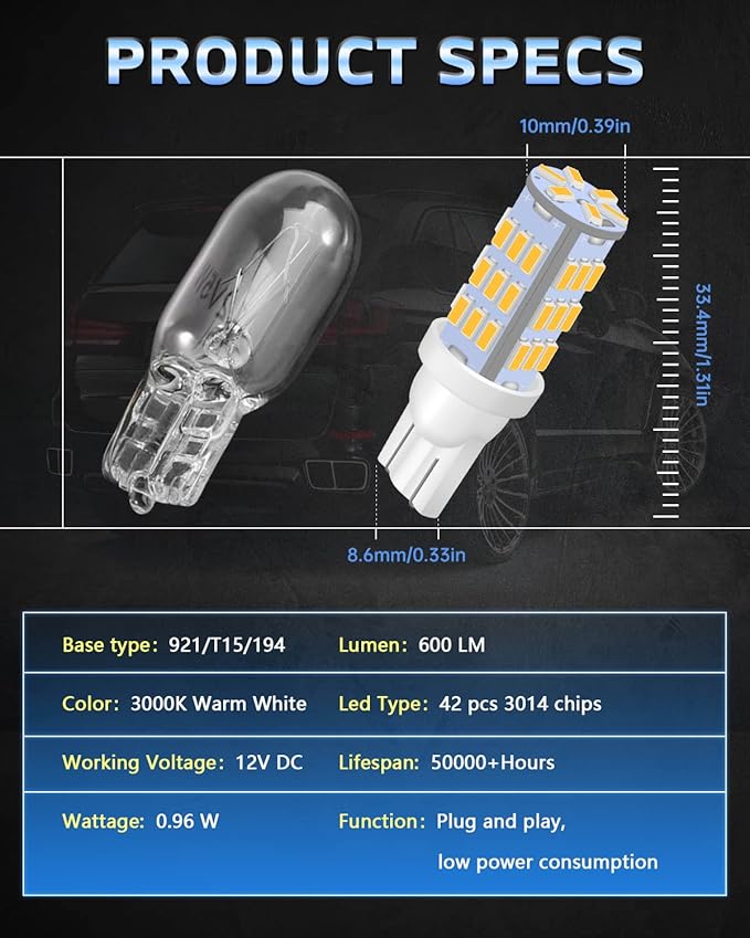 C921 921 912 LED RV Bulbs,Super Bright Warm White T10 194 168 175 3014 42-SMD LED Replacement 12 Volt RV Camper Trailer Boat Trunk Interior Dome Map License Lights(12PCS)