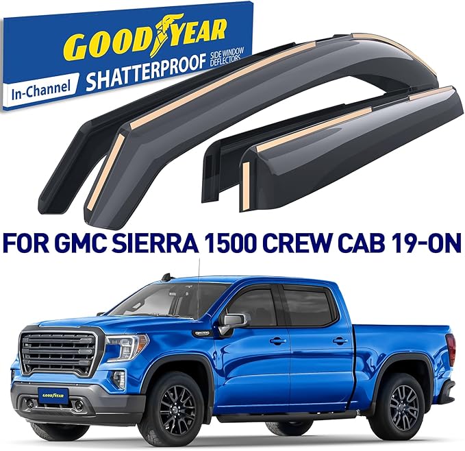 Goodyear Shatterproof in-Channel Window Deflectors for Trucks GMC Sierra 1500 2019-2026 Crew Cab, Rain Guards, Window Visors, Vent Deflector,Truck Accessories,4pcs- GY003415LPv