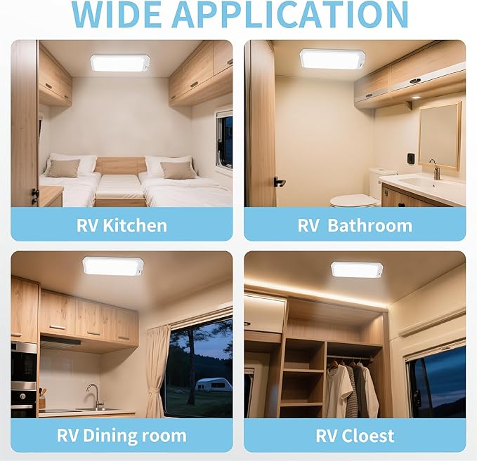 4 Pack RV Lights Interior, 3 Color RV LED Super Bright Fixture DC12-30V Camper Lights with Stepless Dimming and Remote Control Energy-efficient Ceiling Light for RV/Camper/Car/Trailer/Boat