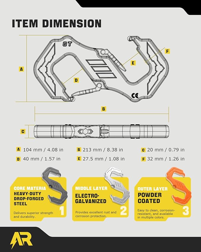 3/8" S Tow Hook, G80 Steel Quick Winch Shackle 33,000Lbs Break Strength, Heavy Duty Off-Road Recovery Connect Hook for SUV, Truck, Trailer & Towing Applications, Orange