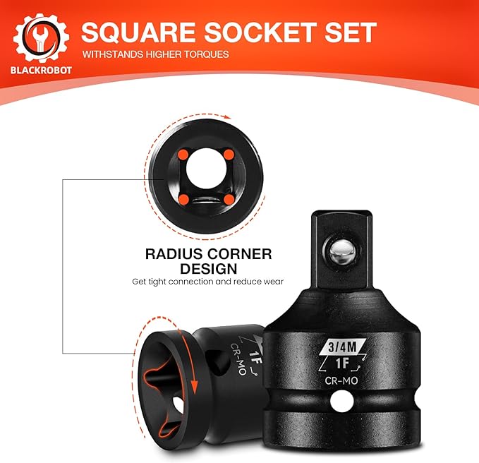 1”F To 3/4”M Impact Socket Adapter, Cr-Mo Steel Exceeds ANSI Standards, Square Drive Reducer for Impact Driver Wrench