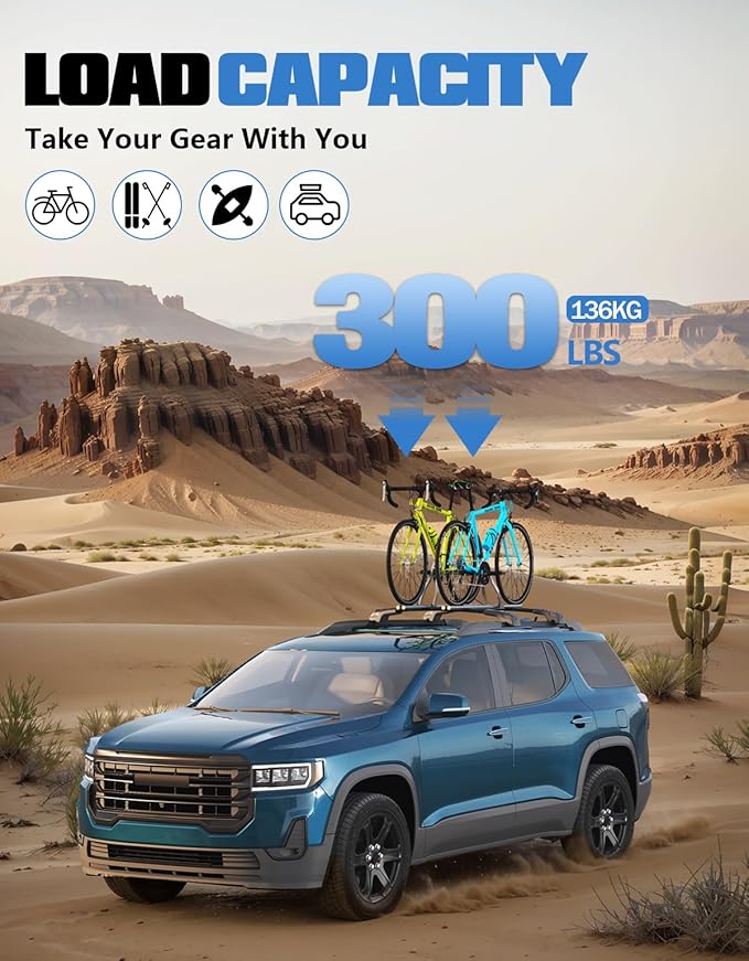 FengYu 300lb Lockable Roof Rack Cross Bars Compatible with GMC Acadia 2017 2018 2019 2020 2021 2022 2023,Heavy Duty Aluminum Roof Rails Crossbars Cargo Bars Canoe Rooftop Black Carrier Luggage